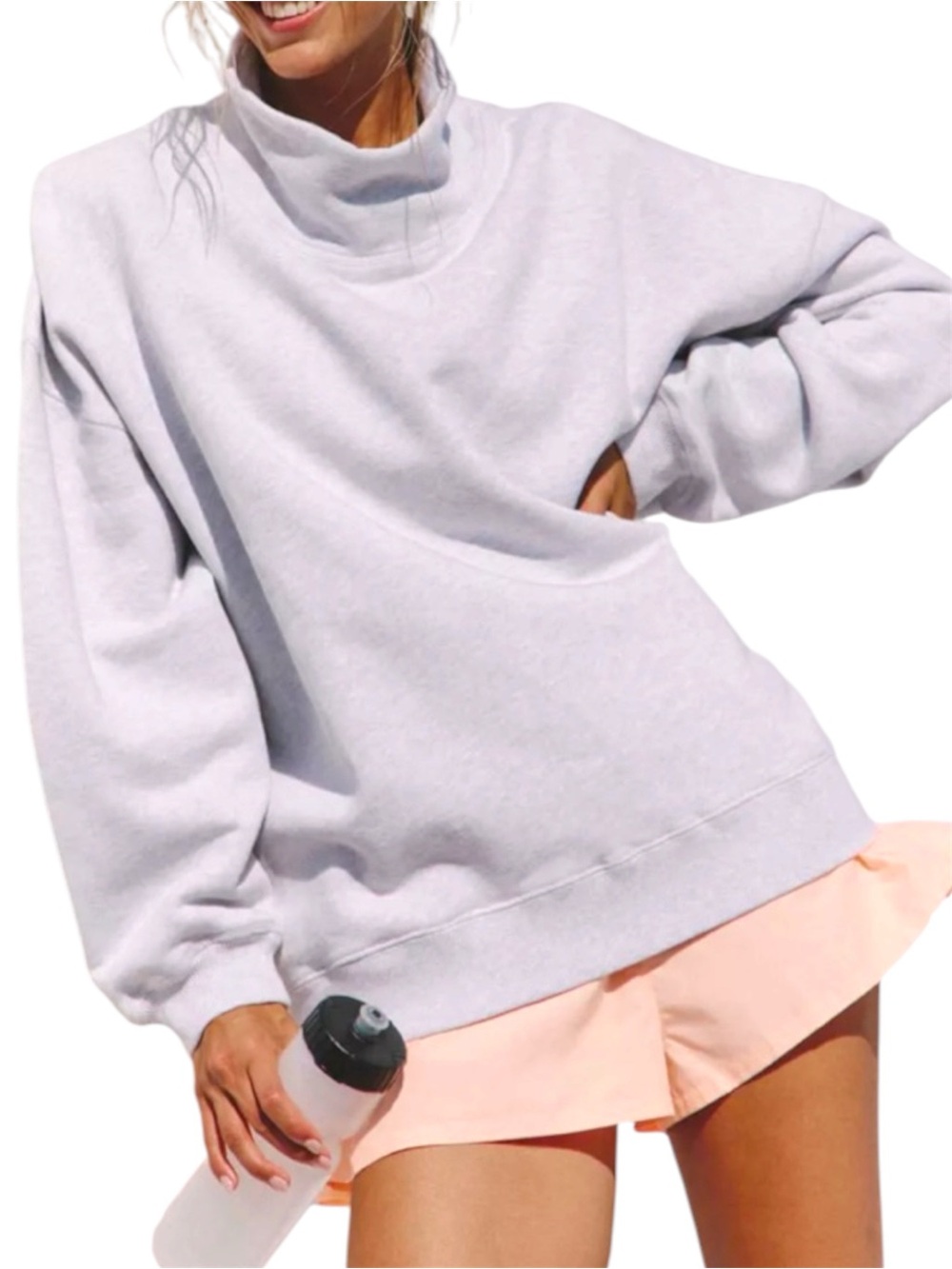 Free People Movement A Cut Above Mock Neck Sweatshirt Size Medium Grey Oversized